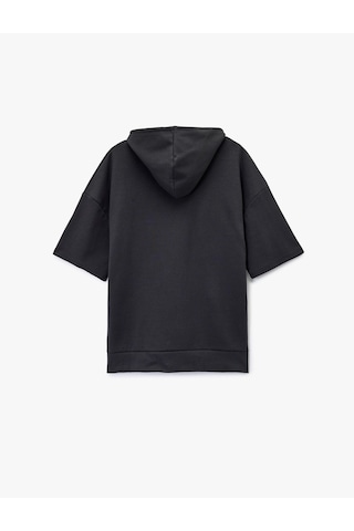 Koton Kısa Kollu Kapşonlu Pamuklu Oversize Spor Sweatshirt Antrasit 6wam70039nk Antrasit