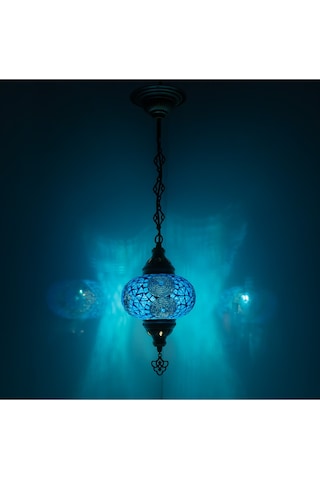 Mozaik Lamba,tekli Sarkıt ,tavan Lambası Mavi, Otantik Aydınlatma , Mozaik Avize Renkli