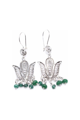 Zümrüt Taşlı 925 Ayar Gümüş Telkari Küpe N11.101315