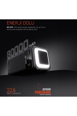Powerway Pd80 80.000mah 22.5w Pd & Qc 3.0 Hızlı Şarj Destekli Dijital Göstergeli Powerbank