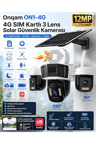 Onqam On1-4g 3 Lens 3mp Solar Panelli Bataryalı Güvenlik Kamerası