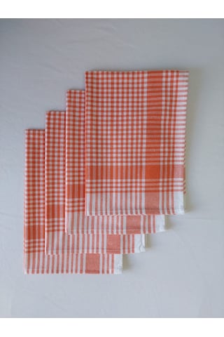 Pamuklu Turuncu Renkli Pöti Kareli 4'lü Kurulama Bezi,peçete