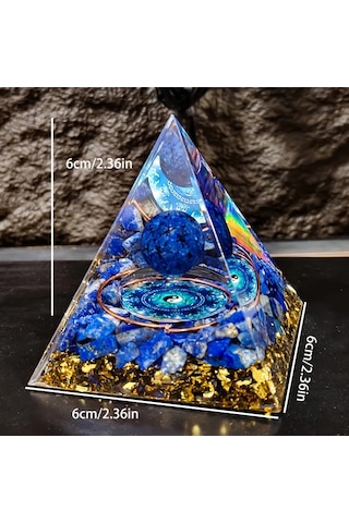 Willowhaven 6cm Doğal Lapis Lazuli Altın Orgoni Piramit Yin Yang Enerji Denge Dekor