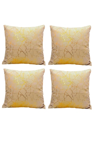 Soho Kumaş Altın Varak Desenli Dekoratif 4'lü Kırlent Yastık Kılıfı Seti 42 x 42 CM Sarı