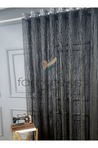 Antrasit Gri Camkırıgı Rustik Tül Perde Kuşgözü Perde Rustik Tül Perde 670 X 260