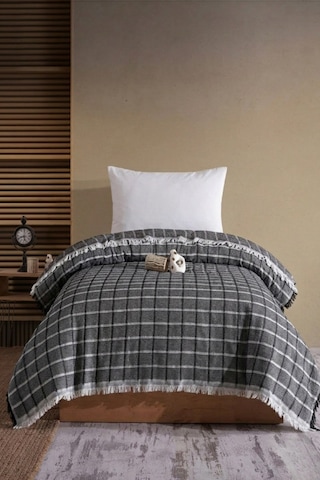 Miracolo Home Siyah Müslin 4 Katlı Yatak Örtüsü Pike Tek Kişilik Pamuklu Pike 170x203