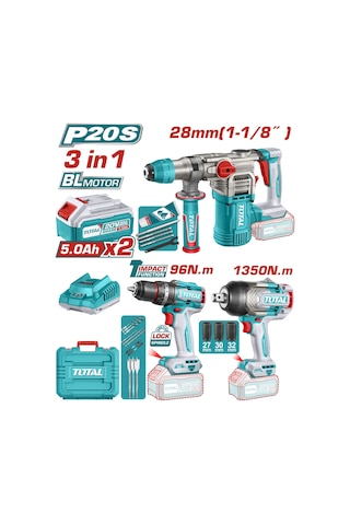 Total Avantaj 3'lü Set - Kırıcı Delici + Darbeli Matkap + Somun Sökme TOSLI250281E