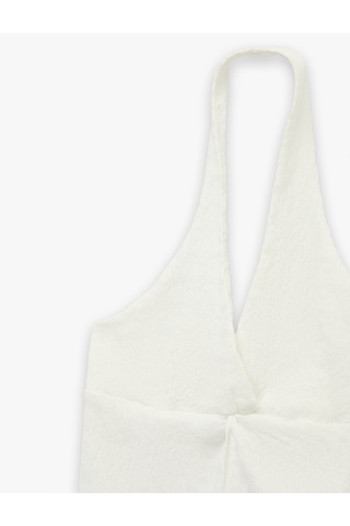 Koton Bürümcük Kolsuz V Yaka Halter Yaka Crop Bluz Ekru 6sal30107ık