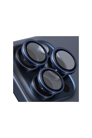 Buff Apple Uyumlu iPhone 15 Pro Max / 15 Pro Titanyum Lens Koruyucu Mavi