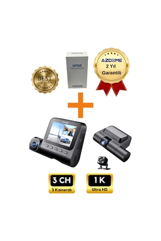 V600 3 Kameralı Araç Kamerası + Obd Park Modu Kiti Full Hd Kayıt, Gece Görüş, Geniş Açı