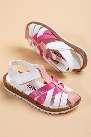 Şirin Bebe 01 Beyaz Pembe Kız Çocuk Sandalet Ayakkabı