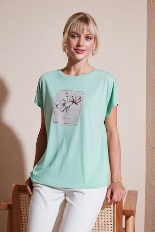 Lela Baskılı Bisiklet Yaka Regular Fit Bayan T Shirt 6671002 Mint