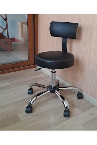 Tr Ofis Kasiyer Taburesi Metal Ayak Tekerlekli Sırt Dayama Eczane Laboratuvar Büro Çalışma Koltuğu Genel