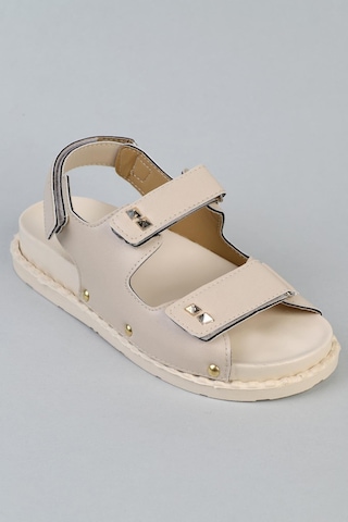 Shoetek Severina Kadın Sandalet Bantlı Pimli Bej Deri Bej Cilt Bej