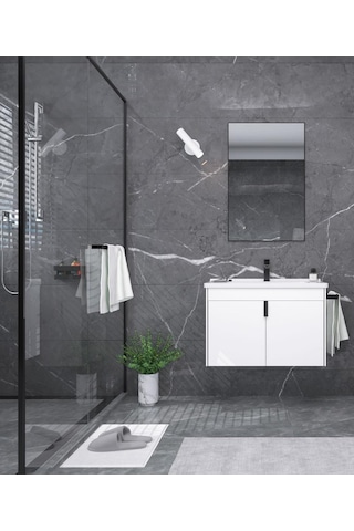 Orka Trio 65 Cm Beyaz Kapaklı Havluluklu Banyo Dolabı Takımı Beyaz