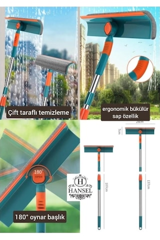 Bükülür Oynar Başlıklı Cam Silme Aparatı Teleskopik Çift Taraflı Pratik Cam Silecek.