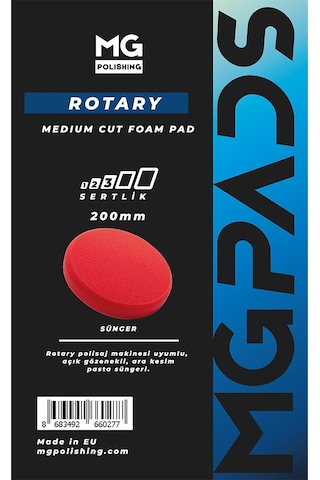 Mg Pads Rotary Ara Kesim İnce Pasta Süngeri Kırmızı - 200 Mm