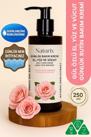 Naturix Gül Özlü El Yüz Vücut Nemlendici Günlük Bakım Krem 250 ML