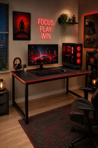 Siyah Kırmızı Oyuncu Masası 60x120, Çalışma Masası, Bilgisayar Masası, Gamer Masa, Metal Ayaklı Siyah/kırmızı