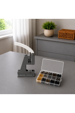 Portatif Küçük Tulumba El Presi 120 Adet 12,5 Mm Karışık Metal Çıt Çıt Delme Ve Çakım Seti 12.5mmçıtçıt