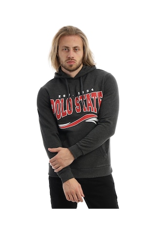 Polostate Erkek Polo State Baskılı Kapüşonlu 3 İplik Şardonlu Sweatshirt Antrasit