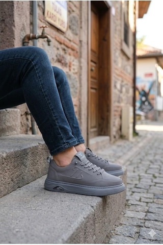 Pepita E327 Rahat Hafif Keten Lastik Bağcıklı Günlük Sneaker Erkek Spor Ayakkabı Gri