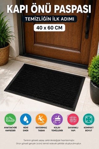 Siyah Dış Mekan 40 X 60 Cm Kapı Önü Paspas Kaydırmaz Taban Nem Alıcı Kir Tutucu Ev Giriş Paspası