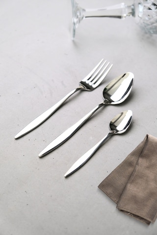 Lugga Ceyda Tatlı Çatal Kaşık Ve Çay Kaşık Takımı 6 Kişilik 18 Parça Beyaz Kutu Gri