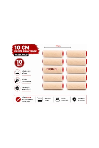 Kadife Rulo 10 Lu Yedek 10cm Moher Kadife Rulo 10 Lu Yedek 10cm Moher