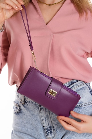 Newısh Polo Accessorıes Kadın Mor Vegan Deri Telefon Bölmeli Bilek Askılı Cüzdan Kartlık Portföy Mor
