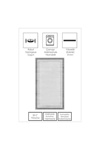 West Home Makinede Yıkanabilir Kaymaz Taban Leke Tutmaz Gri Çizgili Salon Halısı Mutfak Halısı Ve Yolluk