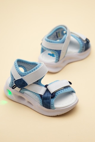 Şirin Bebe Şirinbebe Ortopedik Erkek Bebek Sandalet Beyaz Işıklı Taban Cırtlı Yan Kapalı-4751