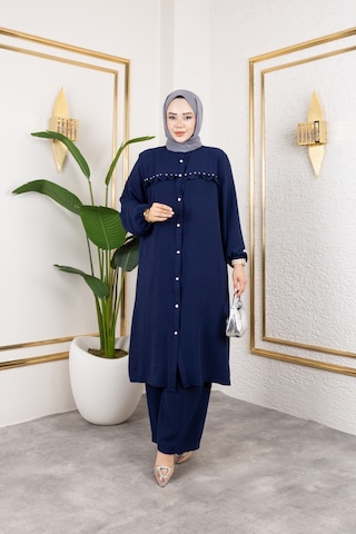 Ayrobin Kumaş İnci Detaylı Takım / T105 - Lacivert Lacivert
