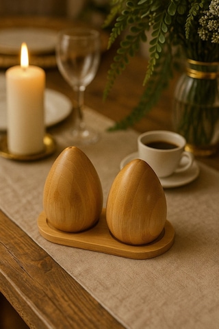 Hbs Art Design Ahşap Bambu Standlı Tuzluk Biberlik Set Bambu