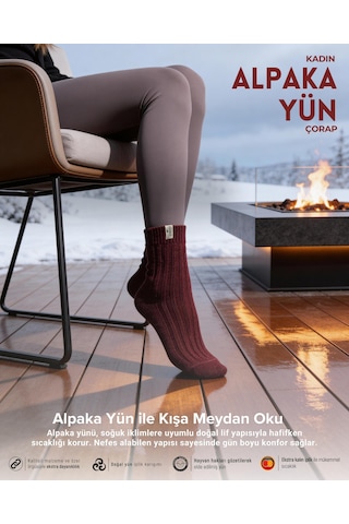 Bolero B67 Kadın Alpaka Yün Soket Çorap 36-40 Bordo