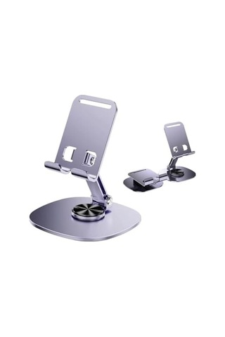 Ht-72 Metal Masa Üstü Telefon Tutucu Alüminyum 360 Derece Dönebilir Tablet Standı Lila