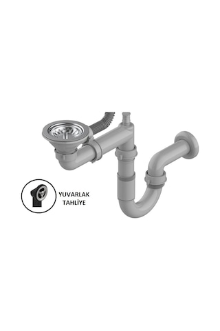 Çelik Evye Sifon Modeli 1 Göz Paslanmaz Eviye Sifon Takımı Gri