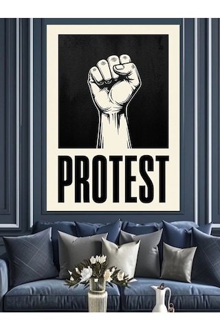 Ahşap Tablo Yumruk Protesto Afişi Yazı