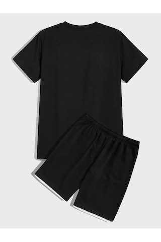 Nasa T-shirt Şort - Siyah Alt Üst Kombin Şort Tişört Takım Baskılı Oversize Bisiklet Yaka Siyah