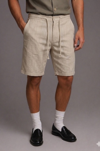 Tarz Cool Erkek %100 Pamuk Linen Şort Bağcıklı Rahat Kesim Yazlık Şort Bej