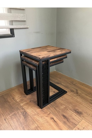 Valensiya Tekerli Doğal Ahşap Zigon Sehpa Siyah