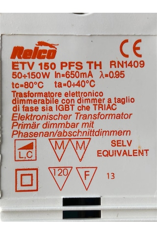 150w Dimli Avize Trafosu Giriş:220v Çıkış:12v Güç: 50-150w Relco