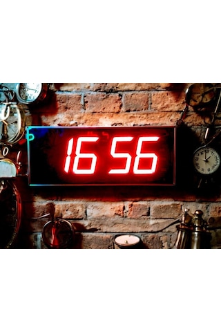 Sanec Wifi Senkronize Dijital Led Duvar Ve Masa Saat Derece Otomatik İnternet Saat Ayarlı, Kırmızı Led, 16x40 Cm Kırmızı