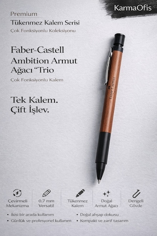 Ambition Trio Armut Ağacı Çok Fonksiyonlu Premium Kalem 0.7 Mm Versatil + Tükenmez, Ahşap Gövde Diğer