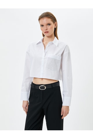 Koton Crop Uzun Kollu Gömlek Cep Detaylı Düğmeli Pamuklu Beyaz 4sak60229pw 4SAK60229PW000 Beyaz