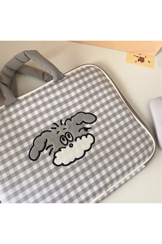 14 İnç Dizüstü Bilgisayar Çantası Gztk-4693 Karikatür Nakış Tarzı Çanta Gri