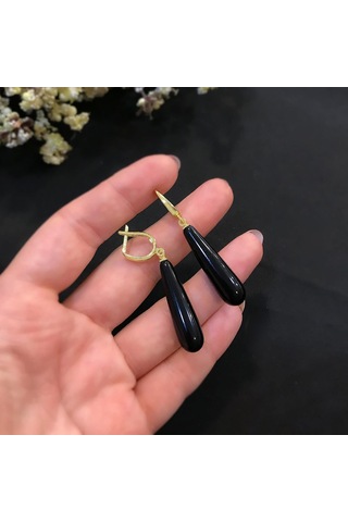 Stela Gümüş Damla Onix Küpe