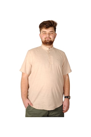 Mode Xl Buyuk Beden Erkek Kısa Kol Hakim Yaka 20387 Bej 001