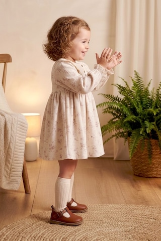 Babymod Fırfırlı Çiçekli 100% Pamuk Müslin Kız Bebek Elbise Bej