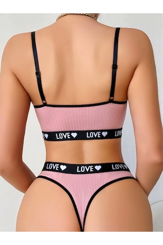 Epilons Zenviar56 Kadın Pembe Love Yazılı Sütyen Kilot Takımı 5167 Zenviar565